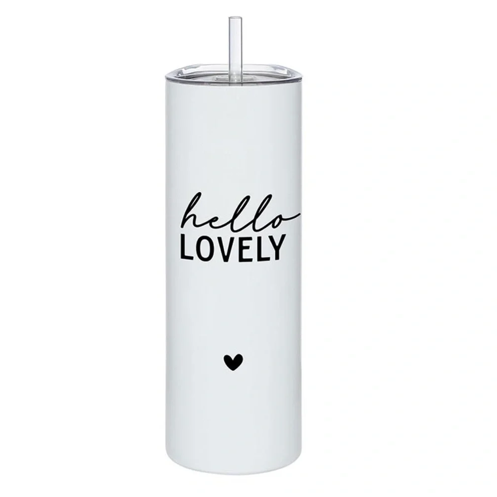 Stainless Steel Tumbler 20‎ oz White with Black Text